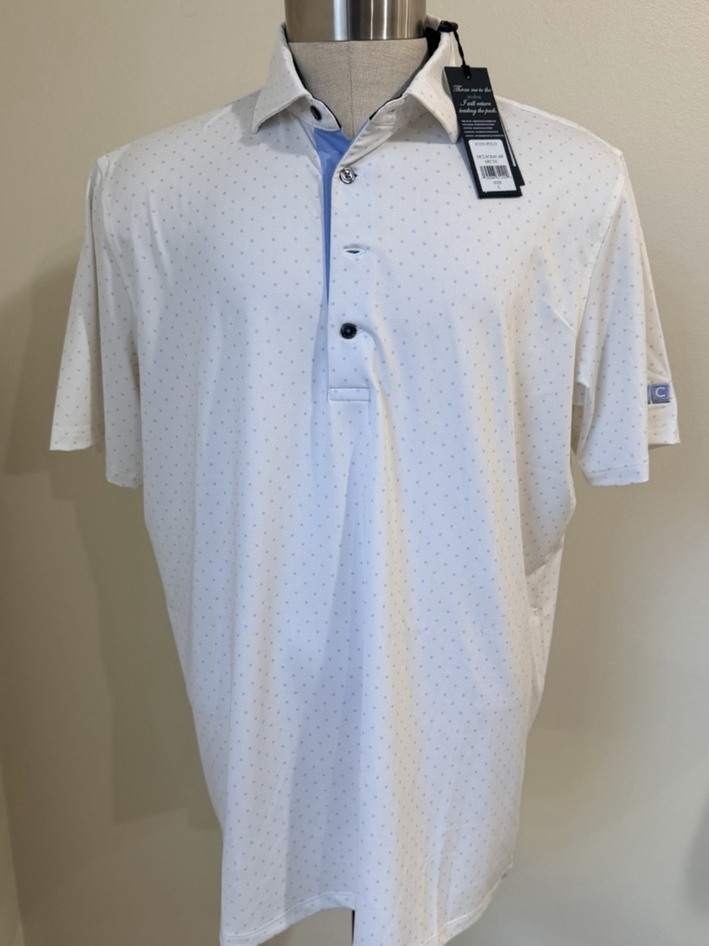 NWT Greyson Icon Polo Artic White Blue Design Sz Large